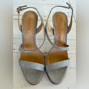 SCHULTZ Silver Sparkle Ankle Strap Heels Size 7.5‎
